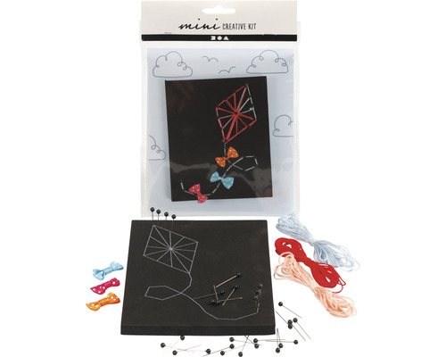 Mini kit créatif avec motif de cerf-volant, aiguilles et fil inclus