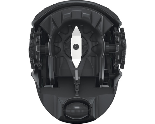 Unterseite eines Rasenmähroboters mit Messer