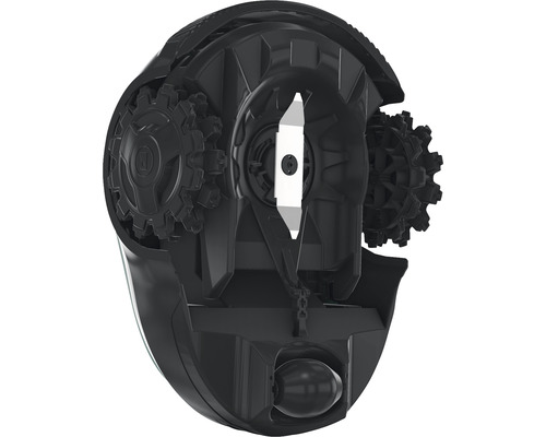 Detailansicht Mähroboter mit Messern und Rädern