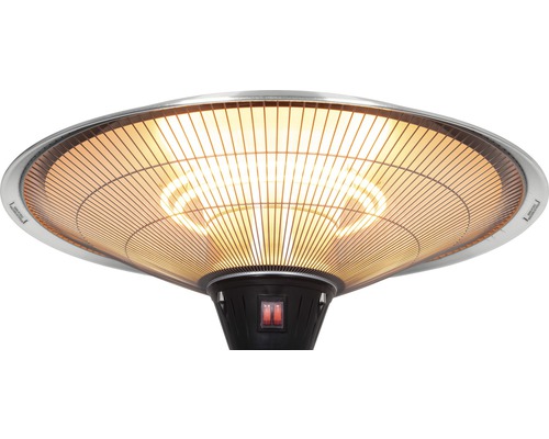 Nahaufnahme eines Heizstrahlers mit Schutzgitter