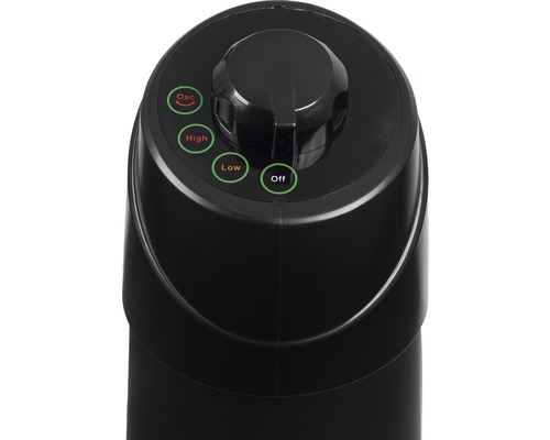 Bedienelemente eines Ventilators für Aus, niedrige und hohe Geschwindigkeit sowie Oszillation