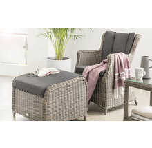 Ensemble de meubles de jardin avec fauteuil et tabouret en rotin avec coussins gris