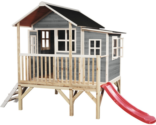 Cabane de jeu en bois avec toboggan et échelle