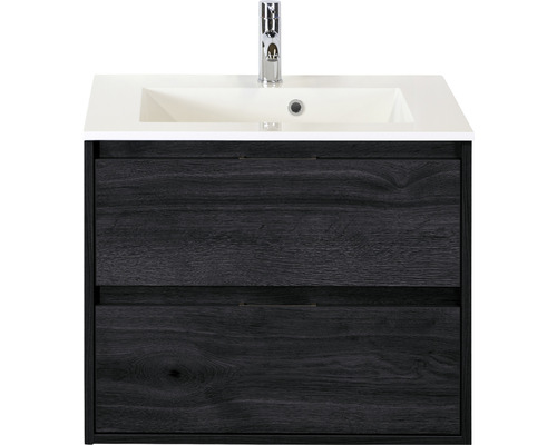 Badmöbelset 2-teilig Einzelbadmöbel Sanox Porto BxHxT 70 x 75 x 52 cm Frontfarbe black oak mit Waschtisch Mineralguss weiß 84718649