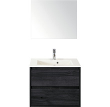 Badmöbel-Set Sanox Porto BxHxT 70 x 75 x 52 cm Frontfarbe black oak mit Waschtisch Mineralguss weiß und Mineralguss-Waschtisch Waschtischunterschrank Spiegel