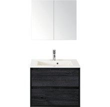 Badmöbelset 3-teilig Einzelbadmöbel Sanox Porto BxHxT 70 x 75 x 52 cm Frontfarbe black oak mit Waschtisch Mineralguss weiß 84728449