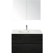 Badmöbelset 3-teilig Einzelbadmöbel Sanox Porto BxHxT 90 x 75 x 52 cm Frontfarbe black oak mit Waschtisch Mineralguss weiß 84729649