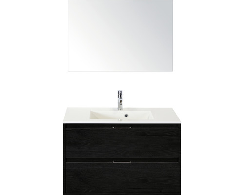 Set de meubles de salle de bains Sanox Porto lxhxp 120 x 75 x 52 cm couleur de façade black oak chêne noir avec vasque en fonte minérale blanc