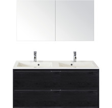 Badmöbelset 3-teilig Doppelbadmöbel Sanox Porto BxHxT 120 x 75 x 52 cm Frontfarbe black oak mit Waschtisch Mineralguss weiß 84730849