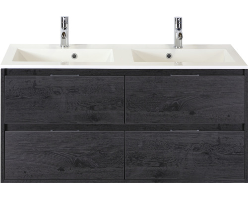 Set de meubles de salle de bains Sanox Porto lxhxp 120 x 75 x 52 cm couleur de façade black oak avec vasque en fonte minérale blanc