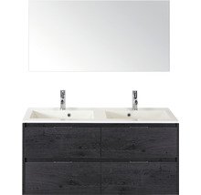 Badmöbelset 3-teilig Doppelbadmöbel Sanox Porto BxHxT 120 x 75 x 52 cm Frontfarbe black oak mit Waschtisch Mineralguss weiß und Mineralguss-Doppelwaschtisch Waschtischunterschrank Spiegel 84731849