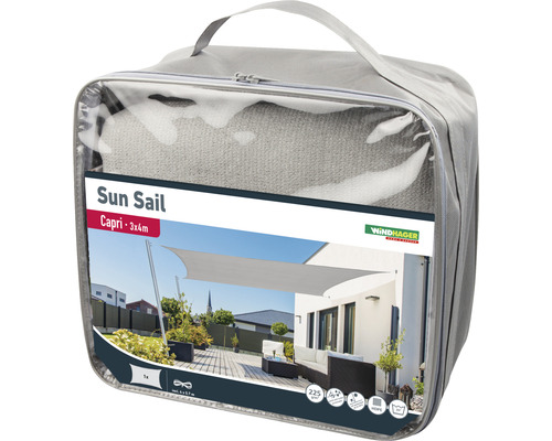 Voile d''ombrage Windhager Capri emballée, dimensions 3x4 mètres
