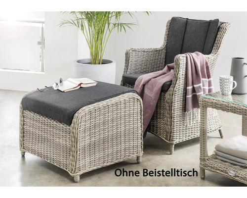 Balkonset Luna Sessel und Casa Fußhocker vintage Destiny Polyrattan Aluminium 1 Sitzer 2 teilig weiß