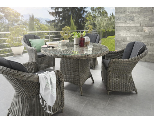 Ensemble de meubles de jardin Malaga Luna groupe vintage Destiny rotin synthétique aluminium 4 places 5 pièces gris