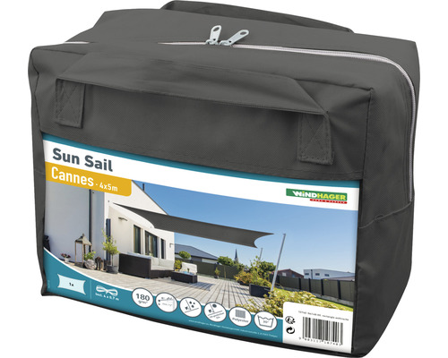 Voile d''ombrage rectangulaire Windhager Cannes 4x5 mètres emballée