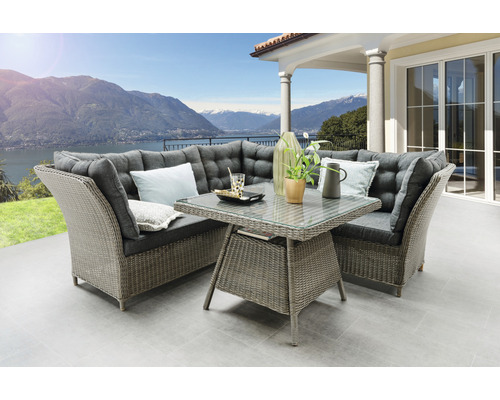 Salon de jardin Palma Dininglounge vintage Destiny rotin synthétique aluminium 6 places 2 pièces gris