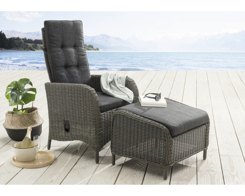 Ensemble de balcon siège à dossier haut Palma et repose-pieds Casa vintage Destiny rotin synthétique aluminium 1 place 2 pièces gris