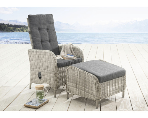 Balkonset Palma HL und Casa Fußhocker vintagae Destiny Polyrattan Aluminium 1 Sitzer 2 teilig weiß