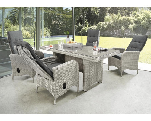 Ensemble de meubles de jardin Palma et Luna Set vintage Destiny rotin synthétique aluminium 4 places 5 pièces blanc