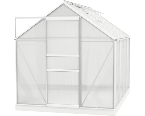 Serre avec porte ouverte et fenêtres de toit