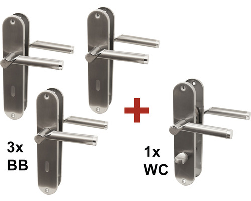 Set aus Türgriffen, bestehend aus drei Buntbartgarnituren und einer WC-Garnitur