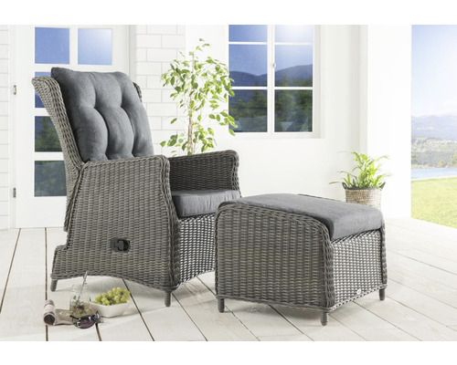 Ensemble de balcon Destiny CASA RELAX fauteuil + repose-pieds, rotin synthétique, vintage gris Ensemble de balcon Destiny CASA RELAX fauteuil + repose-pieds, rotin synthétique, vintage gris
