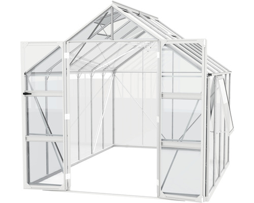 Serre avec portes et fenêtres ouvertes pour le jardin
