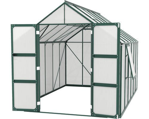 Gewächshaus mit geöffneten Türen und Fenster