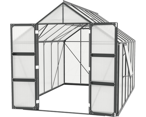 Serre avec portes et fenêtre ouvertes pour la culture de plantes