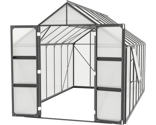 Serre avec portes ouvertes pour le jardin