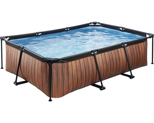 Ensemble de piscine tubulaire hors sol EXIT WoodPool rectangulaire 220x150x65 cm avec épurateur à cartouche aspect bois