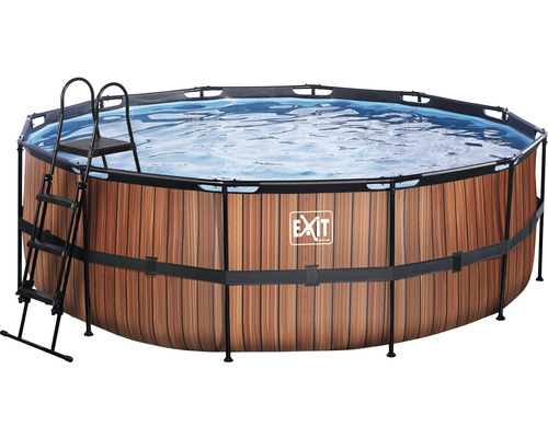 Ensemble de piscine tubulaire hors sol EXIT WoodPool ronde Ø 427x122 cm avec épurateur à cartouche et échelle aspect bois