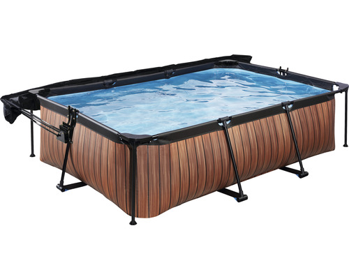 Ensemble de piscine tubulaire hors sol EXIT WoodPool rectangulaire 300x200x65 cm avec épurateur à cartouche et pare-soleil aspect bois