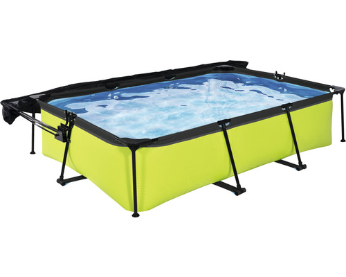 Ensemble de piscine tubulaire hors sol EXIT Lime rectangulaire 300x200x65 cm avec épurateur à cartouche et pare-soleil vert