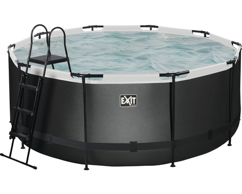 Ensemble de piscine tubulaire hors sol EXIT BlackLeather Style ronde Ø 360x122 cm avec groupe de filtration à sable et échelle noir
