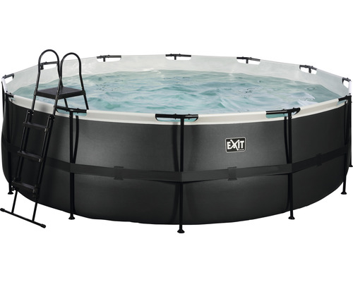 Ensemble de piscine tubulaire hors sol EXIT BlackLeather Style ronde Ø 450x122 cm avec groupe de filtration à sable et échelle noir