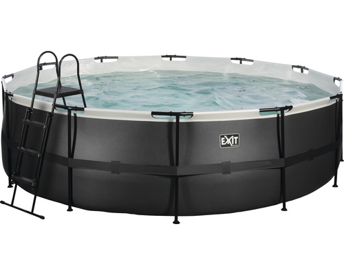 Ensemble de piscine tubulaire hors sol EXIT BlackLeather Style ronde Ø 488x122 cm avec groupe de filtration à sable et échelle noir