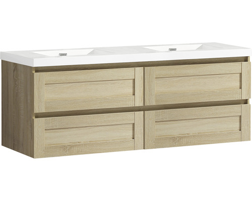 Lavabo double avec meuble bas Differnz RENO lxhxp 120x55x45 cm couleur de façade chêne 36.026.34 Lavabo double avec meuble bas Differnz RENO lxhxp 120x55x45 cm couleur de façade chêne 36.026.34