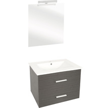 Badmöbel-Set Differnz Luka BxHxT 60 x 170 x 48 cm Frontfarbe eiche grau mit Waschtisch Keramik weiß und Waschtisch Spiegel mit LED-Beleuchtung Waschtischunterschrank