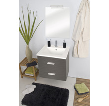 Badmöbel-Set Differnz Luka BxHxT 60 x 170 x 48 cm Frontfarbe eiche grau mit Waschtisch Keramik weiß und Waschtisch Spiegel mit LED-Beleuchtung Waschtischunterschrank