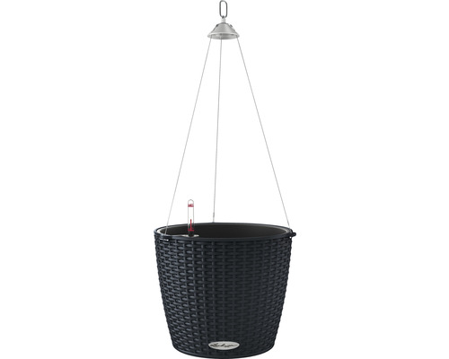 Suspension florale Lechuza Nido Cottage ronde Ø 27 cm noir avec système d'arrosage en terre