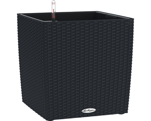 Pflanzkübel Lechuza Cube Cottage 40 schwarz inkl. Erdbewässerungssystem Quadratischer Pflanzkübel mit Bewässerungssystem und Lechuza Logo