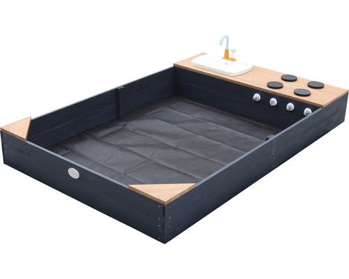 Sandkasten Sandkiste axi Kelly mit Spielküchenzeile Holz braun grau Spielküche für Kinder mit Spüle und Herdplatten