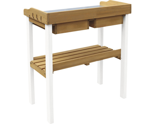 Pflanztisch aus Holz mit Ablagefläche, Schubladen und Haken