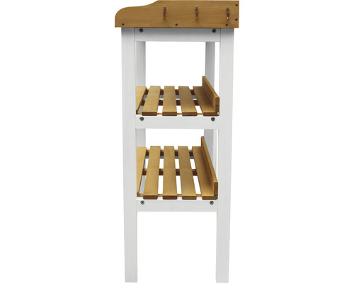 Gartentisch mit zwei Ablageflächen und drei Haken