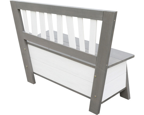 Banc en bois avec rangement, dossier à barreaux