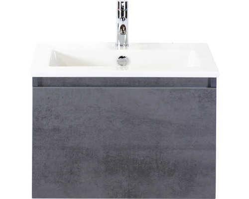 Badmöbel-Set Sanox Frozen BxHxT 61 x 42 x 46 cm Frontfarbe beton anthrazit mit Waschtisch Keramik weiß