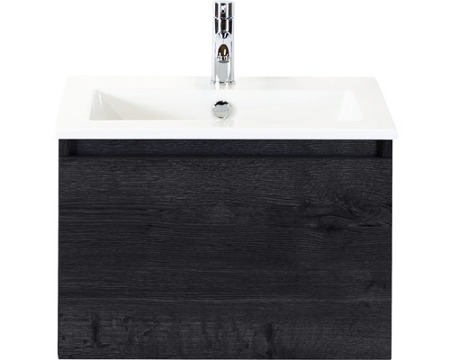 Set de meubles de salle de bains Sanox Frozen lxhxp 61 x 42 x 46 cm couleur de façade black oak avec vasque céramique blanc