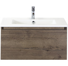 Einzelbadmöbel Sanox Frozen BxHxT 81 x 42 x 46 cm Frontfarbe tabacco mit Waschtisch Keramik weiß 75734539