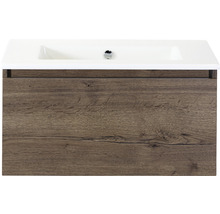 Waschtischunterschrank mit Holzstruktur und Waschbecken